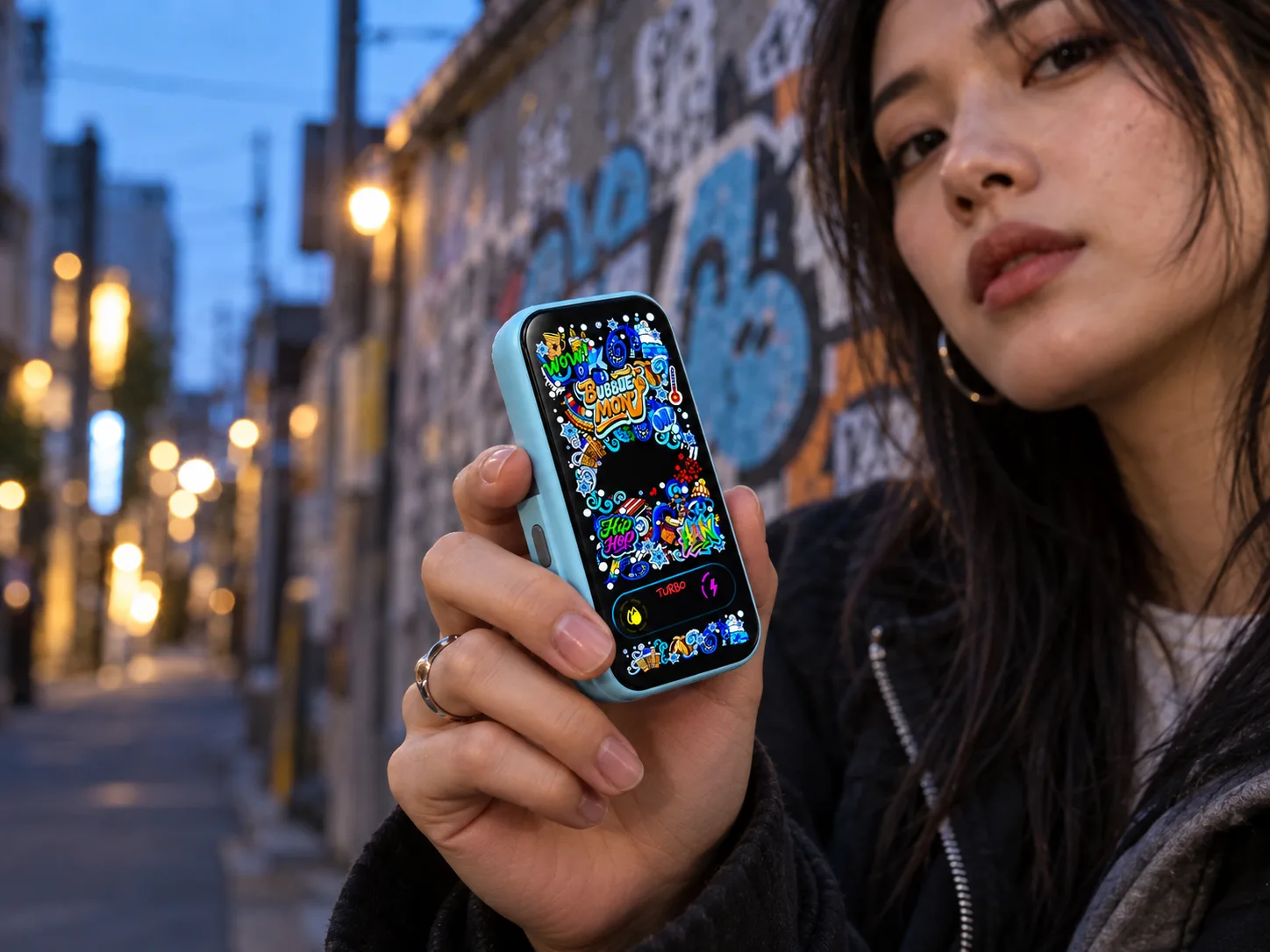 街中でGraffiti-C 30Kを手に持つイメージ